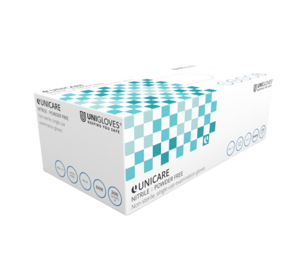 Unigloves Unicare Blue Nitrile Gloves